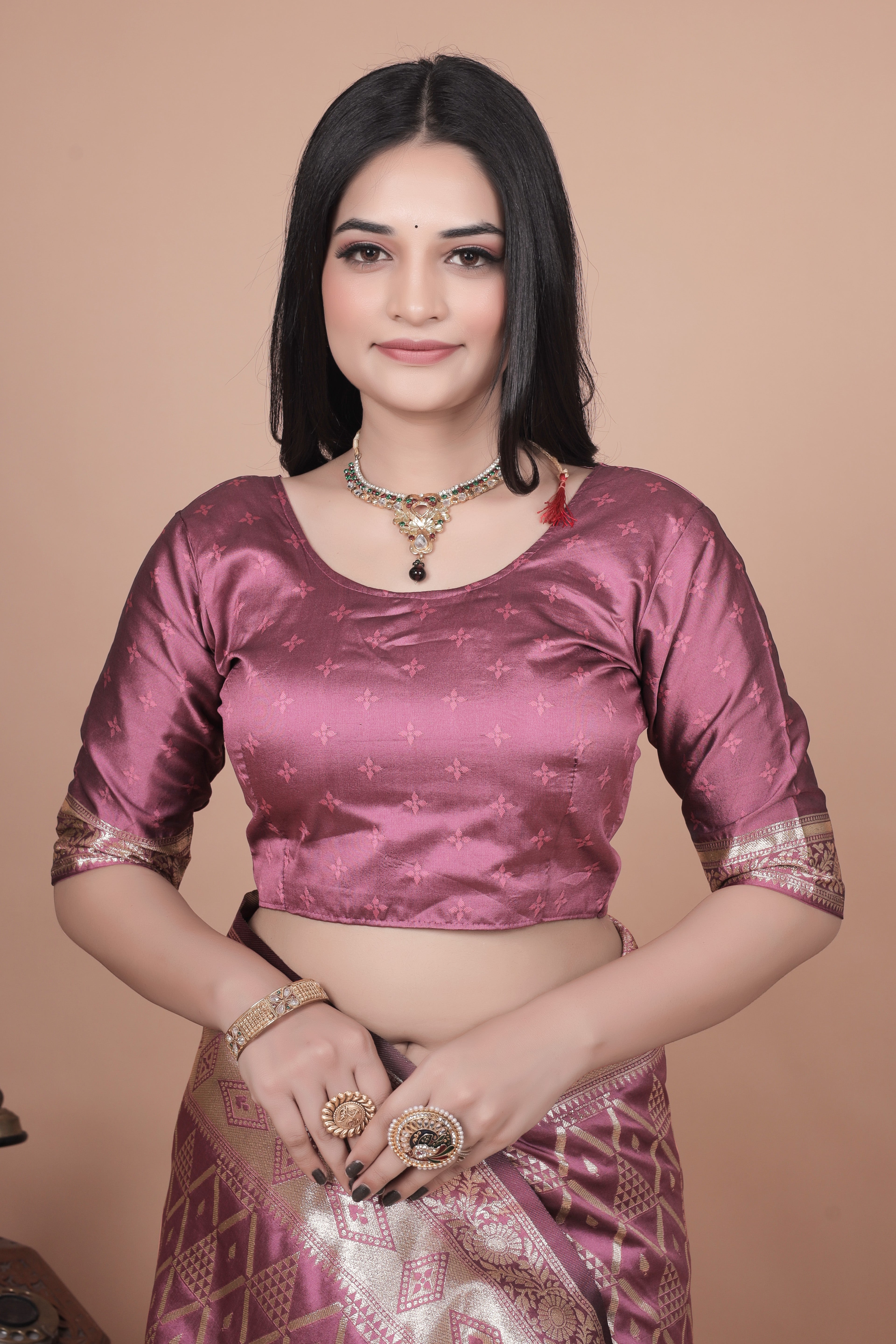 Mauve Banarasi Silk Saree with Silver Zari Elegance With 4 color option